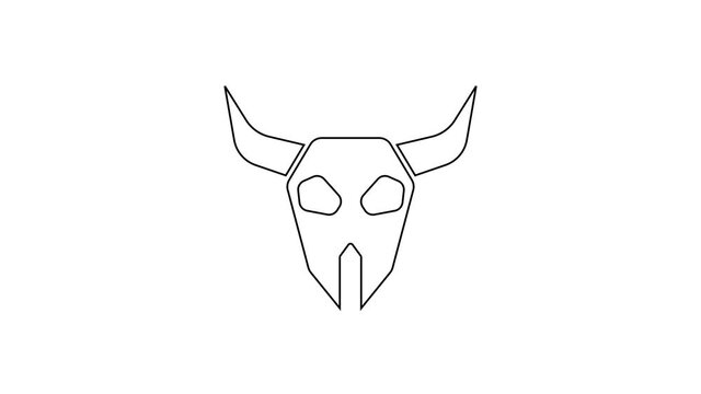 Black line Buffalo skull icon isolated on white background. 4K Video motion graphic animation.