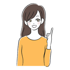 笑顔の女性　指差し