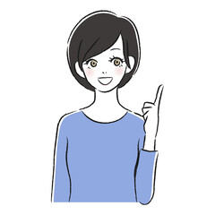 笑顔の女性　指差し