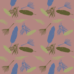 Fototapeta premium Funky Tropical Vector Seamless Pattern. Elegant Male Shirt Female Dress Texture. Feather Dandelion Monstera 