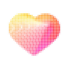 Heart of dots. Retro Y2k sticker. Halftone style. Simple shape and minimalist style. cyber aesthetic. Red gradient dots form a symbol for Valentine's day. Pixel art. Image of medical technologies.