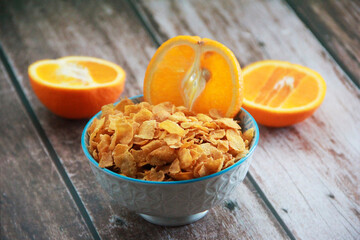 dry Breakfast muesli and fresh orange a slices