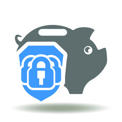 Piggy bank shield lock icon vector. Money Investment Safety, Security and Insurance Web Sign.