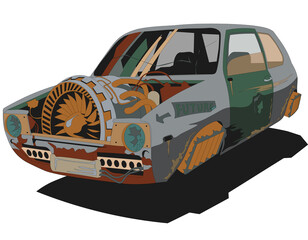 Cyberpunk car, rushes through, restrained style. Vector illlustration