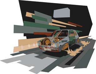 Cyberpunk car on the background, rushes through,restrained style. Vector illlustration