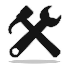 Obraz premium Hammer and spanner cross icon isolated.