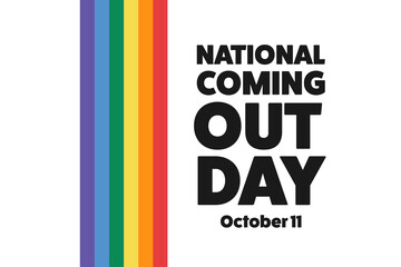National Coming Out Day. October 11. Holiday concept. Template for background, banner, card, poster with text inscription. Vector EPS10 illustration. - obrazy, fototapety, plakaty