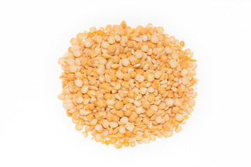 Yellow split peas on white in studio