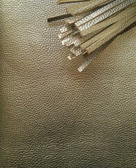 Zipper on leather. Silver, brown leather texture.	