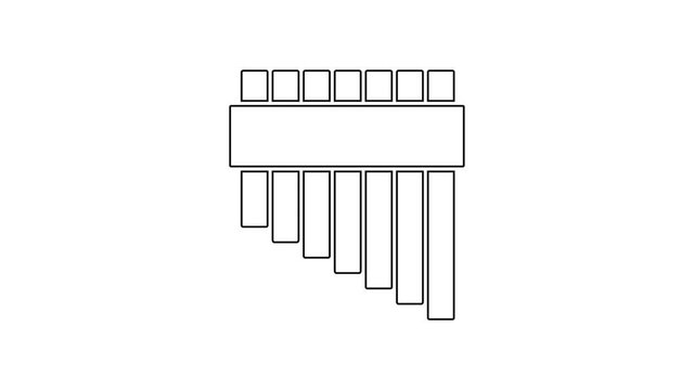 Black line Pan flute icon isolated on white background. Traditional peruvian musical instrument. Zampona. Folk instrument from Peru, Bolivia and Mexico. 4K Video motion graphic animation.