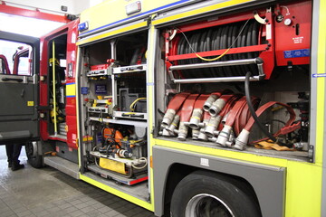 fire brigade, London, uk 24/10/19: fire engine truck hoses equipment hoses pumps for London fire brigade stock, photo, photograph, picture, image - Powered by Adobe