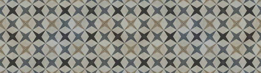 Seamless grunge beige blue concrete stone cement vintage retro wallpaper wall tile mosaic pattern texture, with square rhombus lozenge star motif print background banner panorama