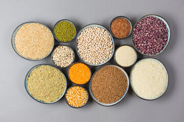 Various types of whole grains in bowl