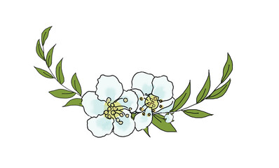 Pre made frame boarder with green leaf branches, blue flowers. Wedding ornament concept. Floral poster, invite. Decorative greeting card, invitation design background, birthday party