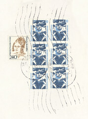 Briefmarke stamp gestempelt used vintage retro Post letter mail Brief frankiert Flugzeug Flughafen...