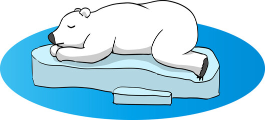 氷が溶けて寝ている間に取り残されるシロクマのイラスト
