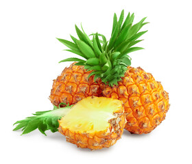 pineapple and half isolated on white background with clipping path and full depth of field