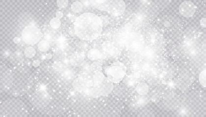 Glowing light effect with many glitter particles isolated on transparent background. Vector starry cloud with dust. Magic christmas decoration