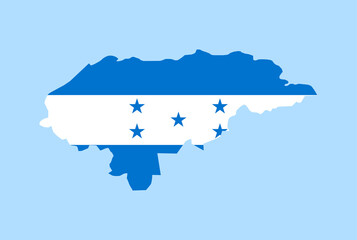 Map of Honduras on a blue background, Flag of Honduras on it.