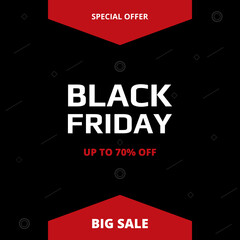 Black friday sale abstract background. Black and red commercial cartoon banner with halftone shapes.
