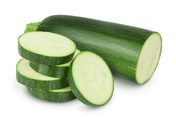 Fresh slice zucchini isolated on white background with clipping path and full depth of field