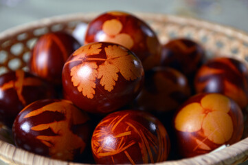 basket with colorful easter eggs