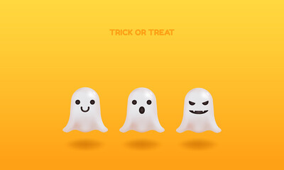 Kawaii 3d ghost with various expression. Halloween celebration background wallpaper. Cute character vector.