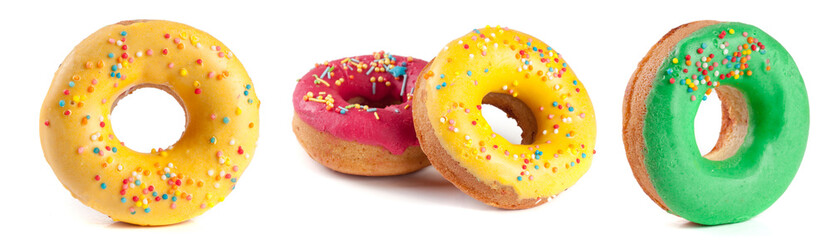 glazed donut isolated on white background. Set or collection