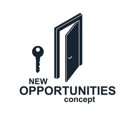 Half open door vector concept of new opportunities, step into future metaphor, start of new business or career, mysterious secret door allegory.