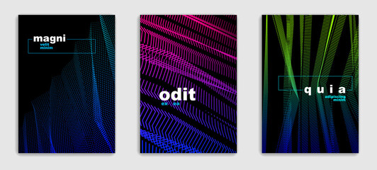 Art linear vector minimalistic trendy brochure designs set, cover templates, geometric halftone gradient. For Banners, Placards, Posters, Flyers. Perfect and unlike, pattern texture.