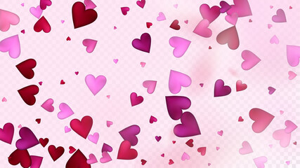 Realistic Hearts Vector Confetti. Valentines Day Wedding Pattern. Beautiful Pink Sparkles Valentines Day Decoration with Falling Down Hearts Confetti. Trendy Gift, Birthday Card, Poster Background