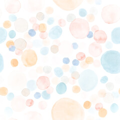Seamless Circle Textile. White Watercolour Dots 