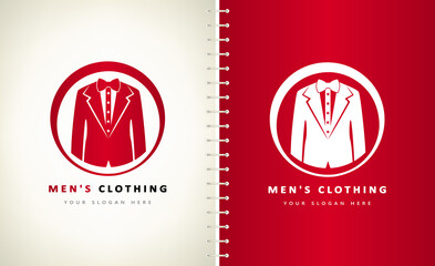 Clothes logo vector design. Men's suit, jacket, shirt and bow tie.
