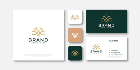 Modern abstract furniture logo with business card. Vector illustration.