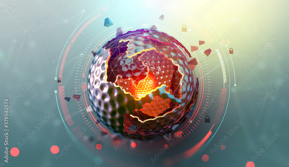 Aufkleber Artificial Intelligence. Digital product programming and development. Central processor core. Quantum technologies and big data array. Realistic 3D illustration