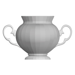 Antique decorative teapot. Polygonal gray teapot. Front view. 3D. Vector illustration