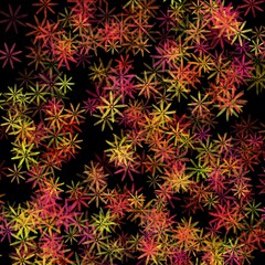 Fototapeta premium Black background with multi-colored flowers of different sizes 