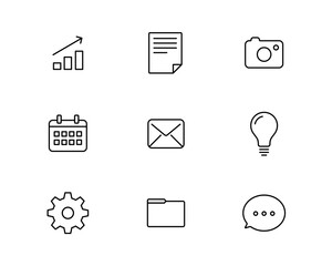 データに関連するビジネスのアイコンのセット／イラスト／情報／ドキュメント／メール／ファイル／写真