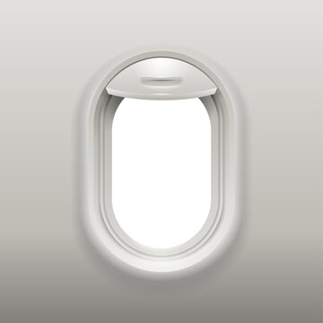 Aircraft window realistic mock-up - element or fuselage of airplane - air flight tourism 