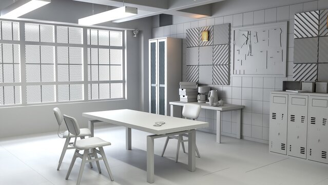 White modern interrogation room 3d illustration