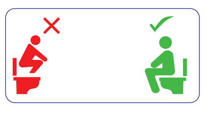 do not squat on the toilet and sitting on toilet banner sign, yes and no