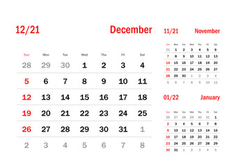 Calendar Grid Set. DECEMBER PAGE. 12 Months 2021  Quarterly Calendar English 