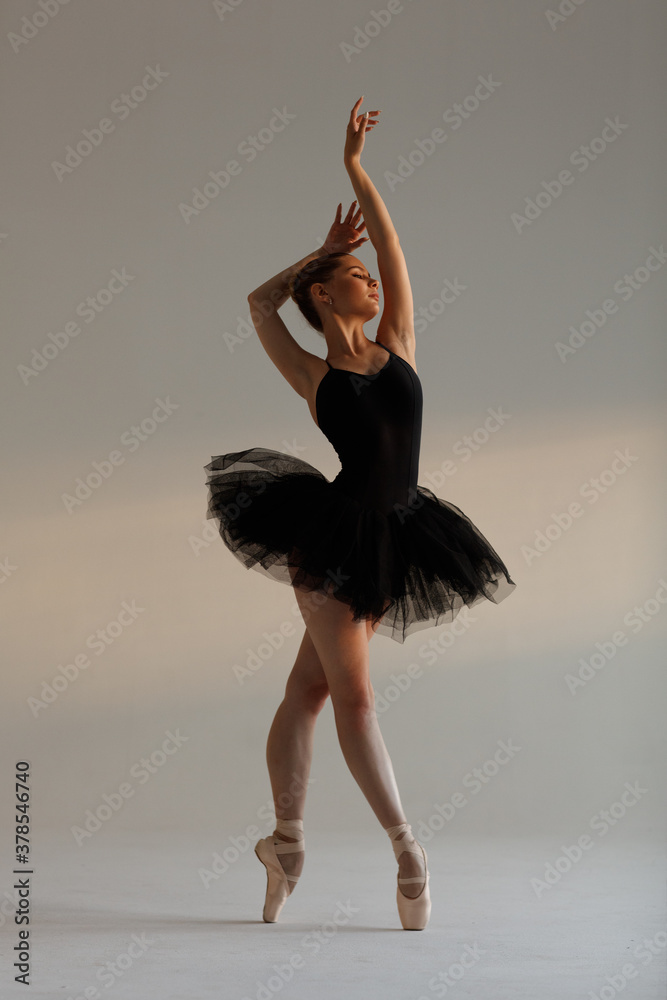 Wall mural young beautiful ballerina is posing in studio