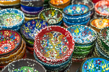 Fototapeta na wymiar Souvenirs of Traditional Tatar ceramic plates, Crimea