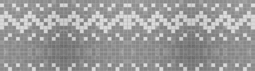 Seamless grunge grey gray white square mosaic concrete cement stone wall tiles pattern texture wide background banner panoramic panorama
