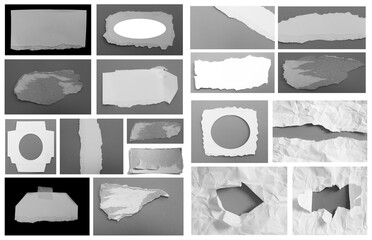 Collection of ripped paper isolated on white background with copy space for text