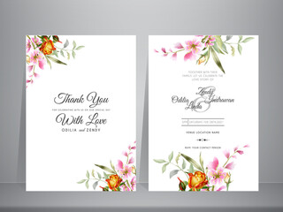 Fototapeta na wymiar beautiful and elegant floral watercolor wedding invitation card template