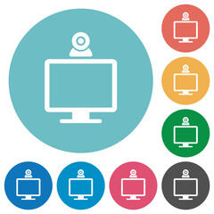 Monitor with webcam flat round icons