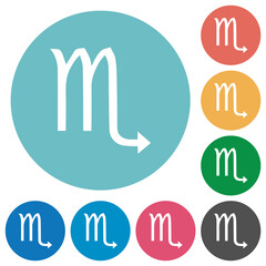 Scorpio zodiac symbol flat round icons