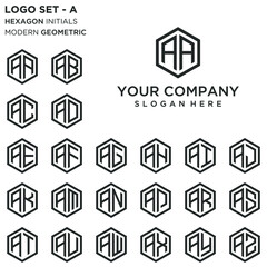 Hexagon initial A and A-Z logo set vector